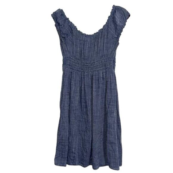 Max Studio Womens Blue Sleeveless Textured Dress With Ruffle Trim Size M 100% Co - Picture 5 of 7